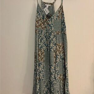Mittoshop Blue and Brown Floral above knee Dress